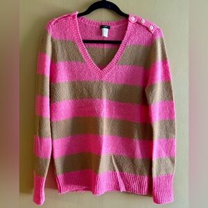 JCrew pink & tan v-neck sweater